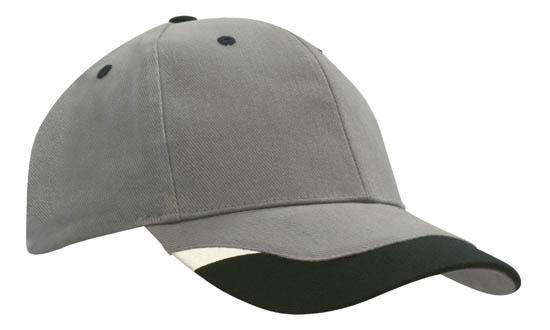Headwear-Headwear Brushed Heavy Cotton with Peak Inserts & Printed Trim-Charcoal/Black/White / Free Size-Uniform Wholesalers - 4