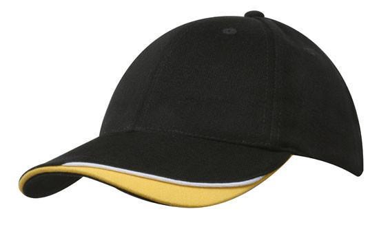 Headwear-Headwear Brushed Heavy Cotton with Indented Peak-Black/White/Gold / Free Size-Uniform Wholesalers - 2