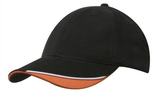 Headwear-Headwear Brushed Heavy Cotton with Indented Peak-Black/White/Orange / Free Size-Uniform Wholesalers - 4