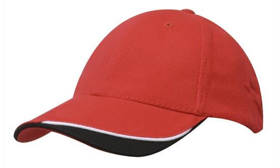 Headwear-Headwear Brushed Heavy Cotton with Indented Peak-Red/White/Black / Free Size-Uniform Wholesalers - 11