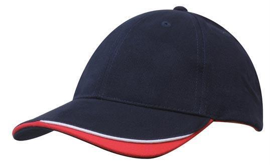 Headwear-Headwear Brushed Heavy Cotton with Indented Peak-Navy/White/Red / Free Size-Uniform Wholesalers - 9