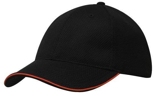 Headwear-Headwear Double Pique Mesh with Open Sandwich Cap-Black/Red-Uniform Wholesalers - 2