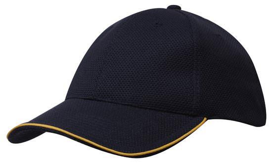 Headwear-Headwear Double Pique Mesh with Open Sandwich Cap-Navy/Gold-Uniform Wholesalers - 4