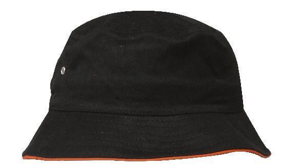 Headwear-Headwear Brushed Sports Twill Bucket Hat-Black/Orange / M-Uniform Wholesalers - 4