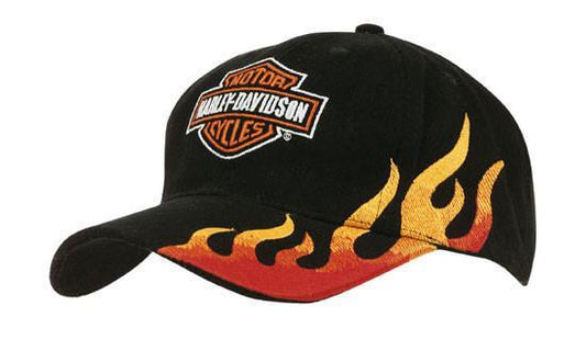 Headwear-Headwear Brushed Heavy Cotton with Flame Embroidery-Black/Gold-Uniform Wholesalers
