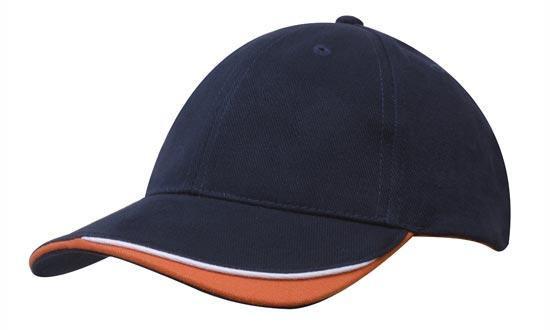 Headwear-Headwear Brushed Heavy Cotton with Indented Peak-Navy/White/Orange / Free Size-Uniform Wholesalers - 8